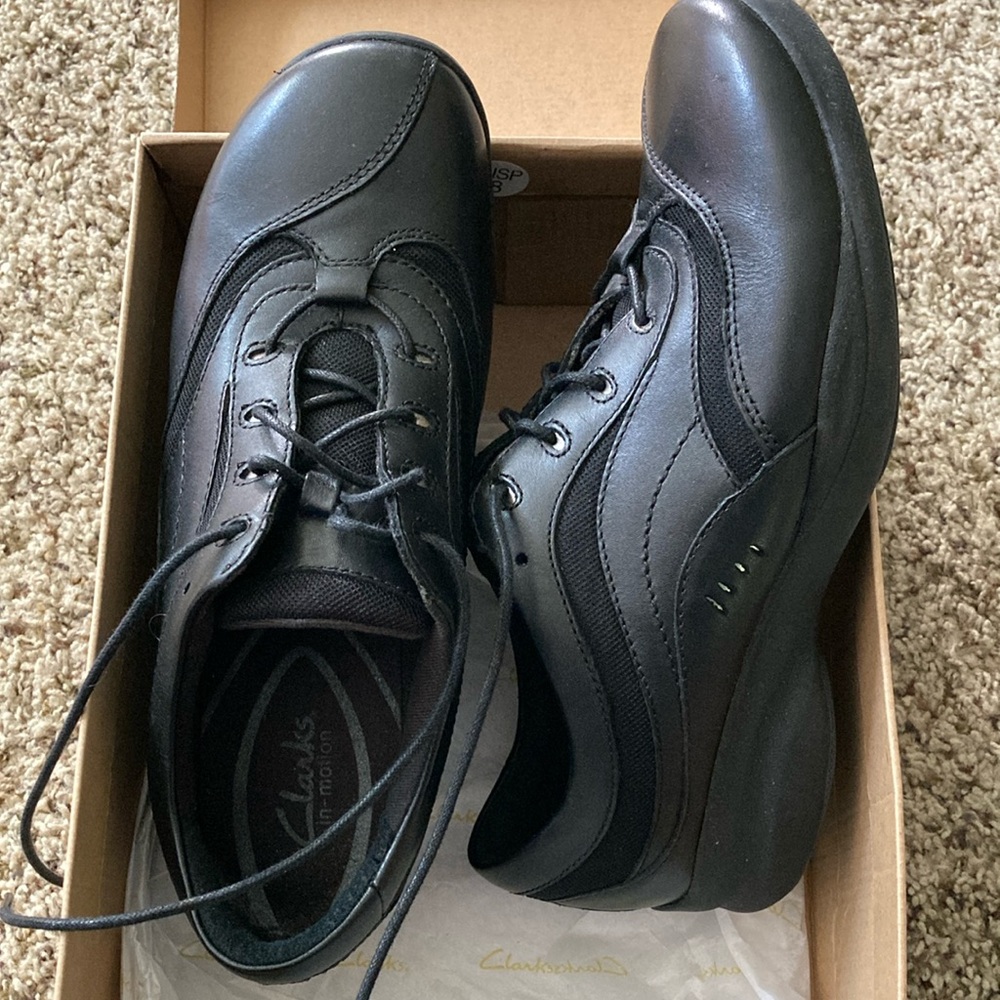Clarks Black Athletic Shoes with Leather Upper